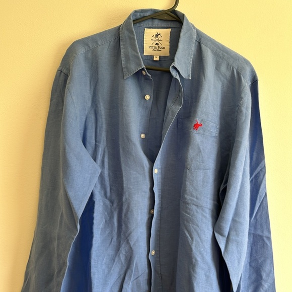 Peter polo blue linen long sleeve shirts - Picture 8 of 9